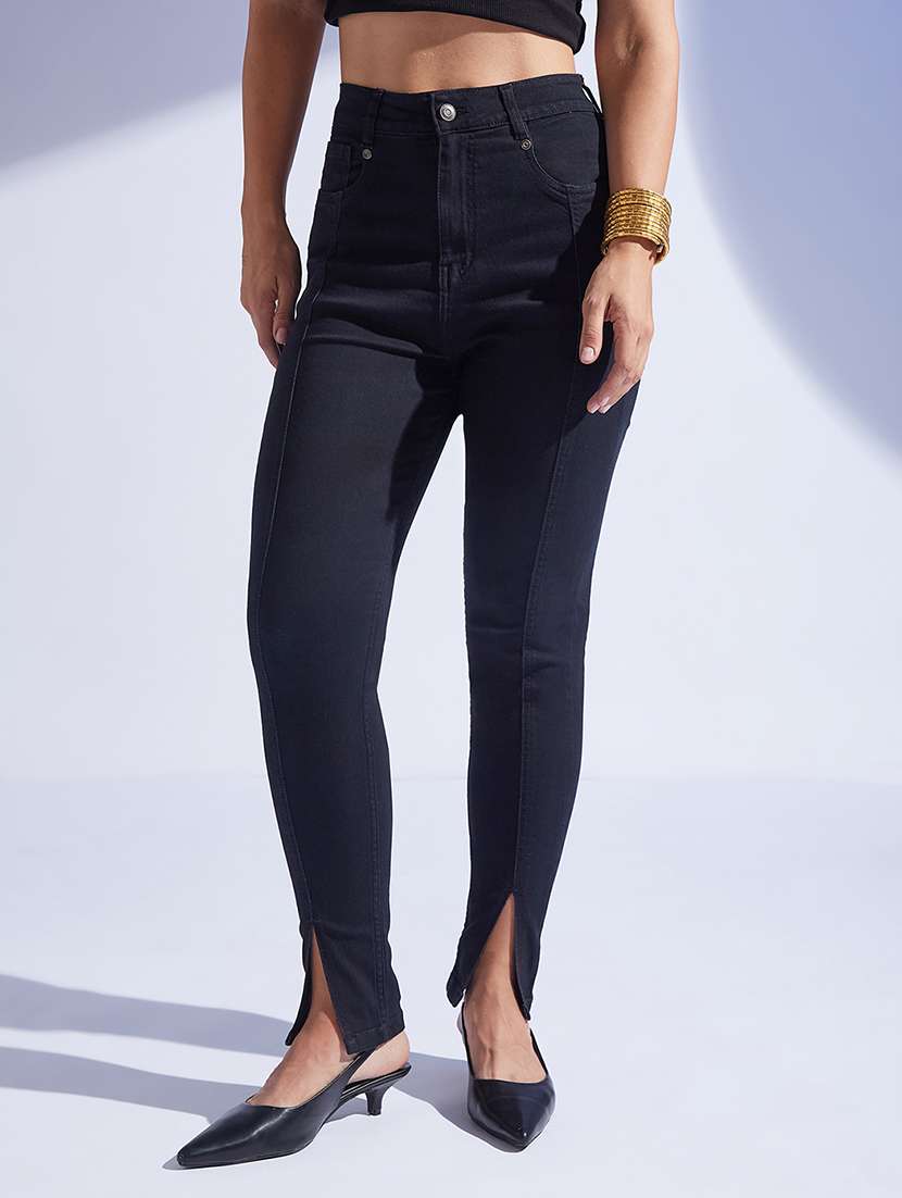 women solid high rise skinny jeans