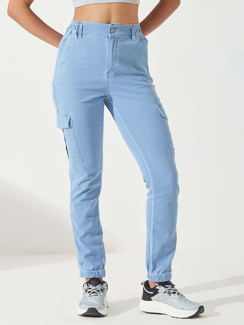 women solid high rise cargo jogger