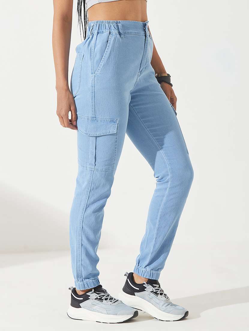 women solid high rise cargo jogger - 22403359 -  Standard Image - 3