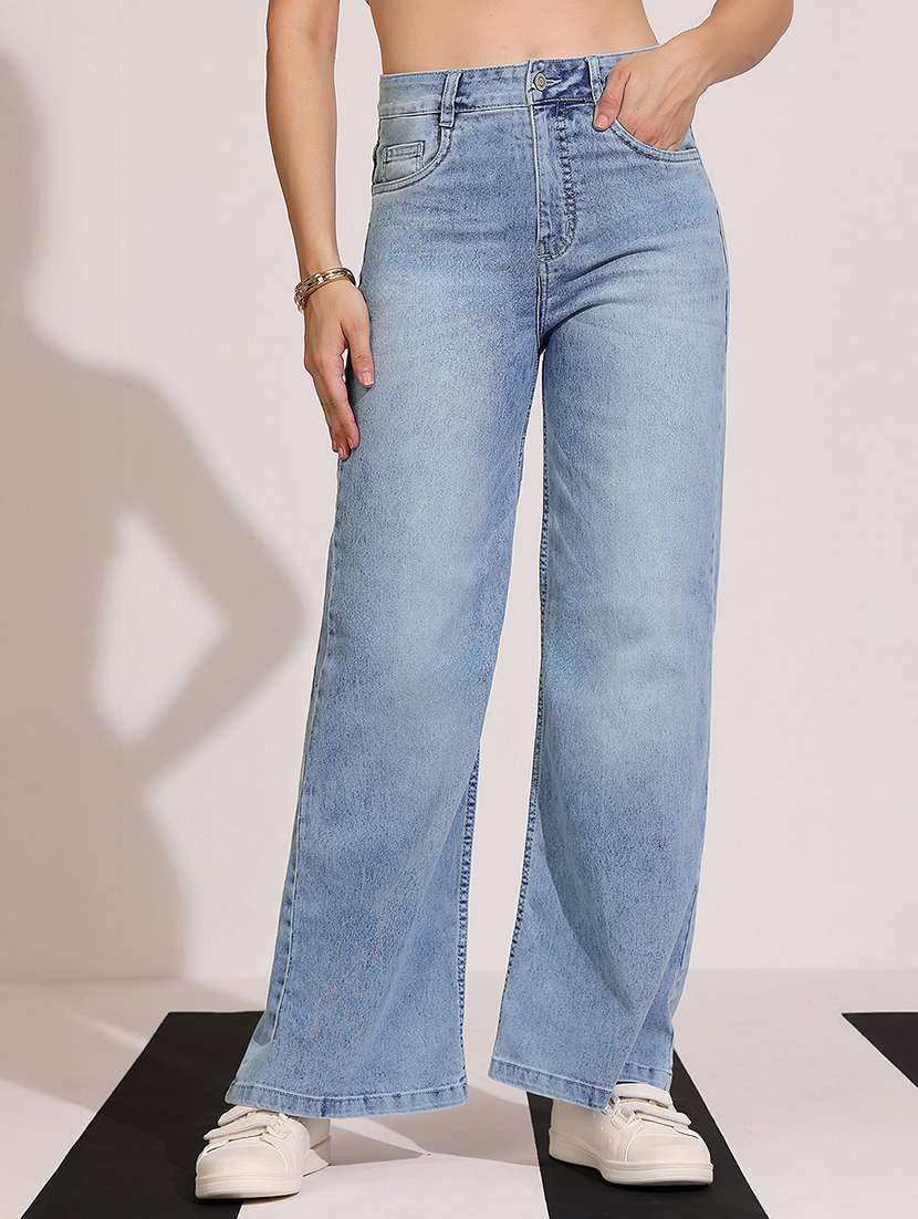 women solid high rise straight jeans