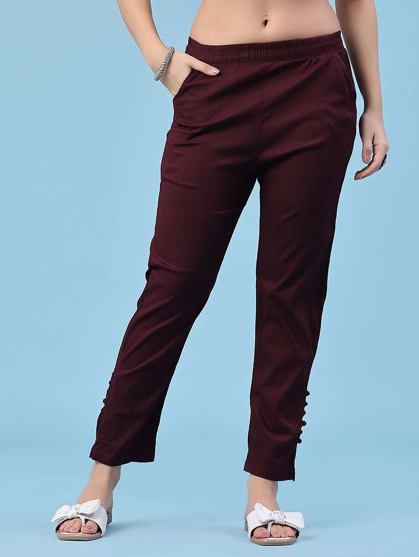 women solid mid rise tapered pant