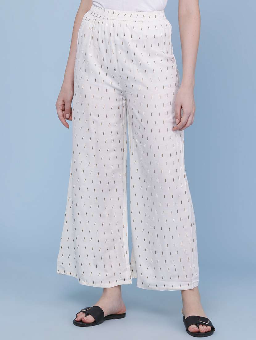 women printed mid rise flared palazzo