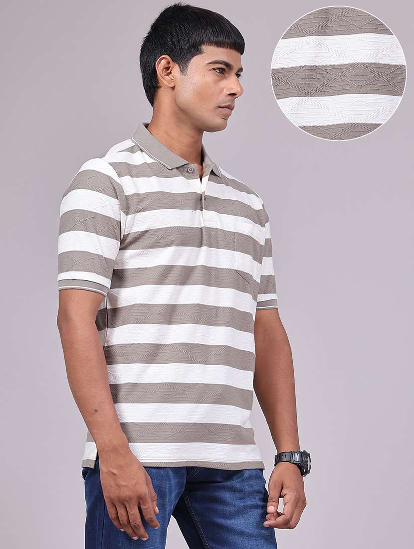 Men Striped Short Sleeve Regular Fit Polo T-shirt - 22403706 -  Standard Image - 3