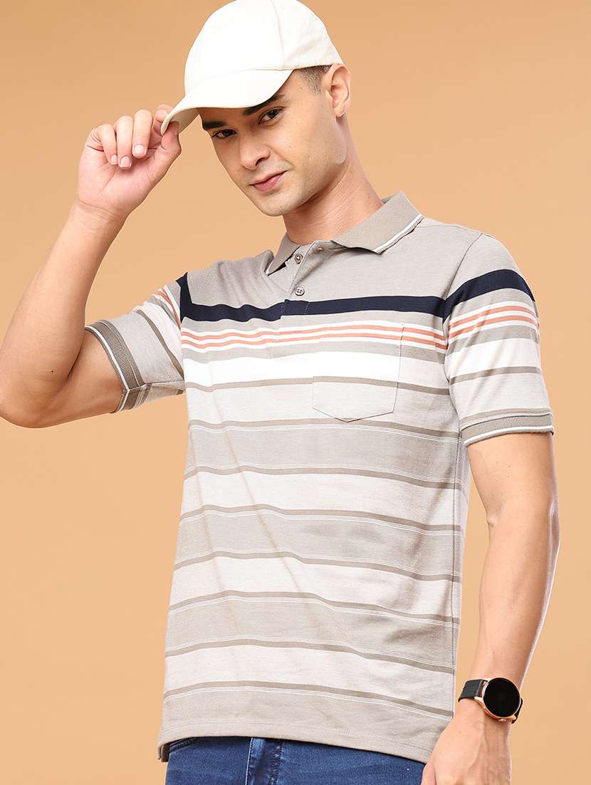 men striped short sleeve regular fit polo t-shirt