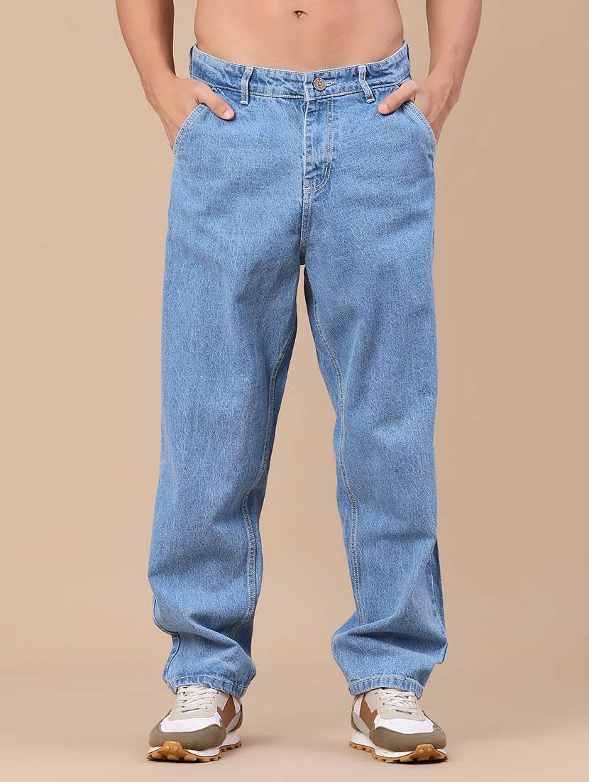 men solid mid rise baggy jeans