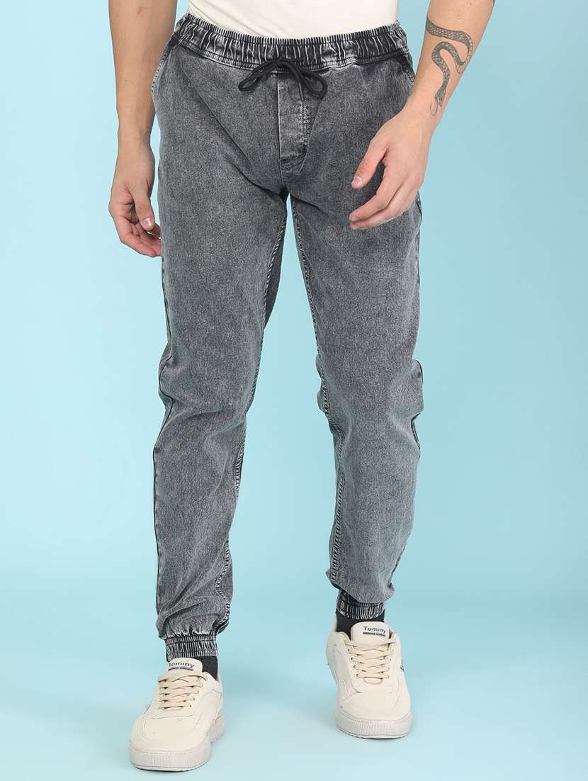 men washed mid rise regular fit jogger