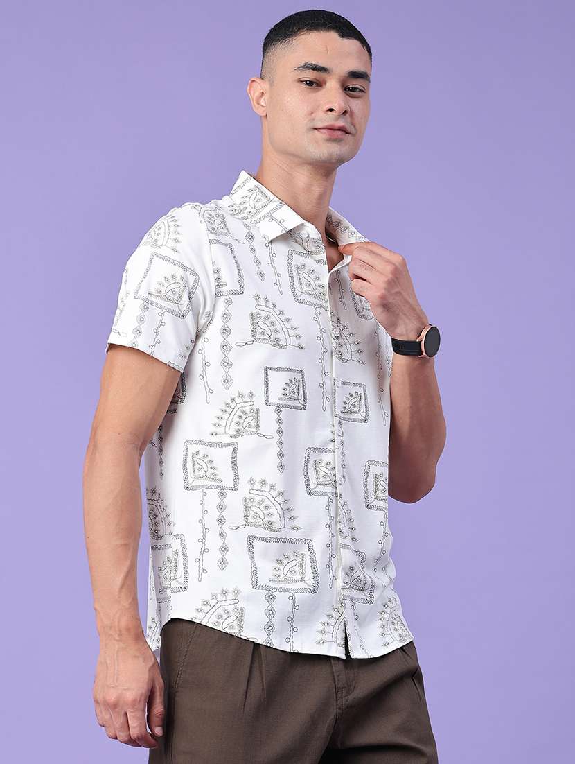 men printed short sleeve slim fit casual shirt - 22403736 -  Standard Image - 3