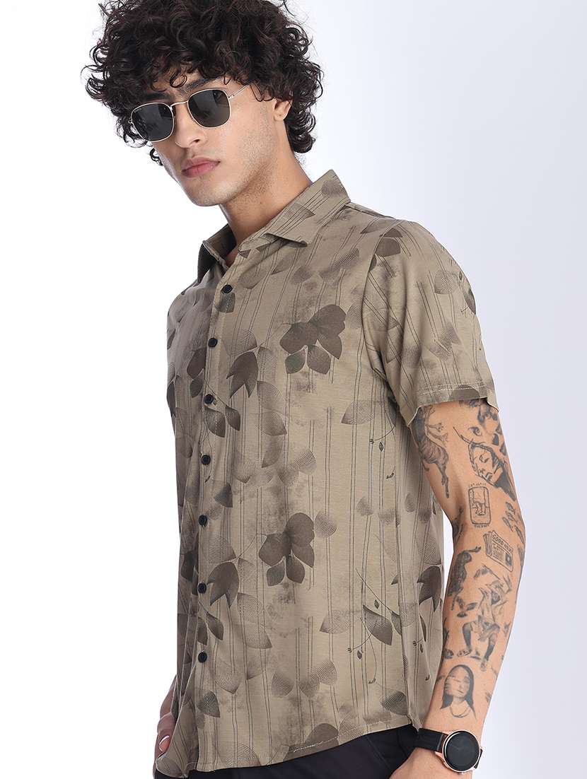 men printed short sleeve regular fit casual shirt