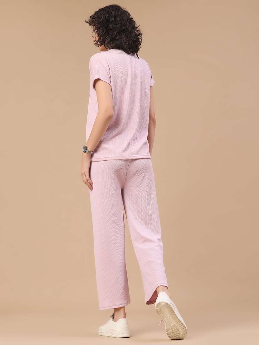 women solid short sleeves top and trouser co-ord set - 22403779 -  Standard Image - 3