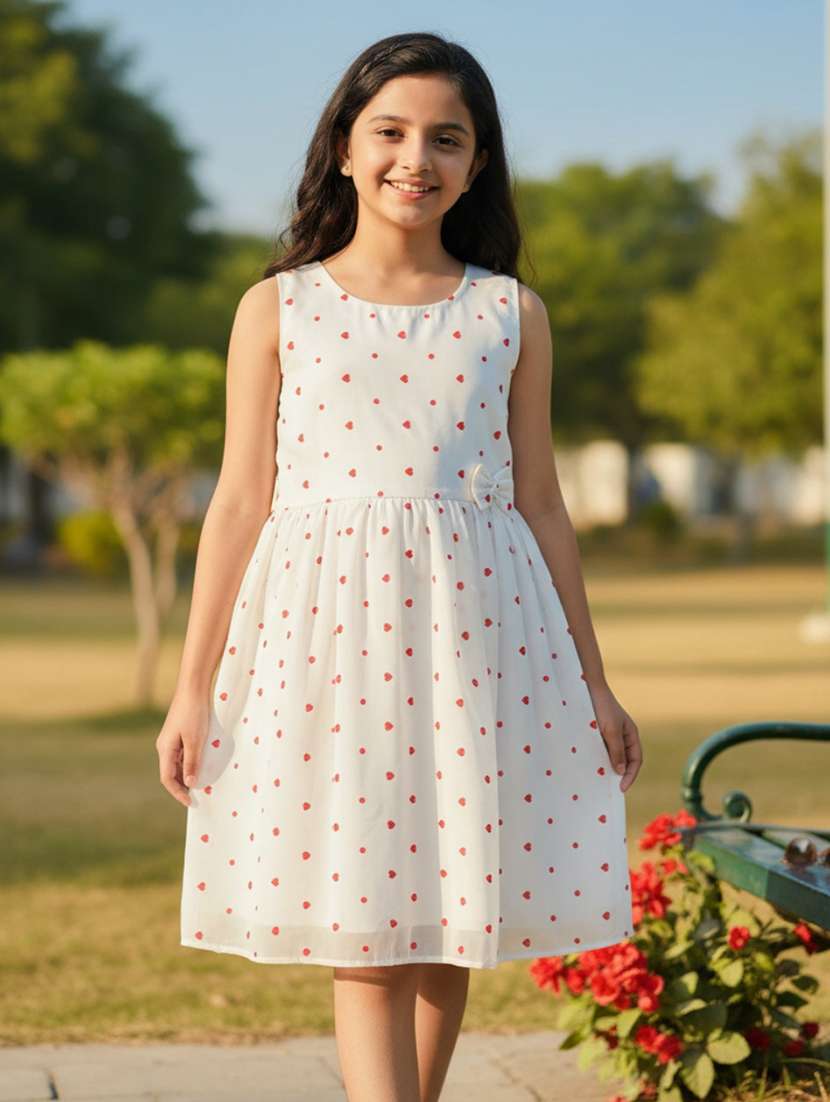 girls printed sleeveless fit and flare dress