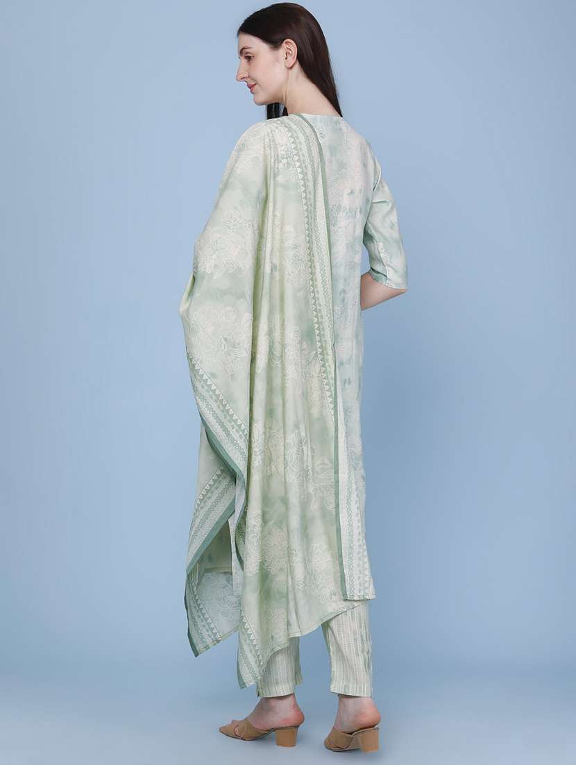 Women Printed Three Quarter Sleeves Kurta Pant Set With Dupatta - 22403868 -  Standard Image - 3