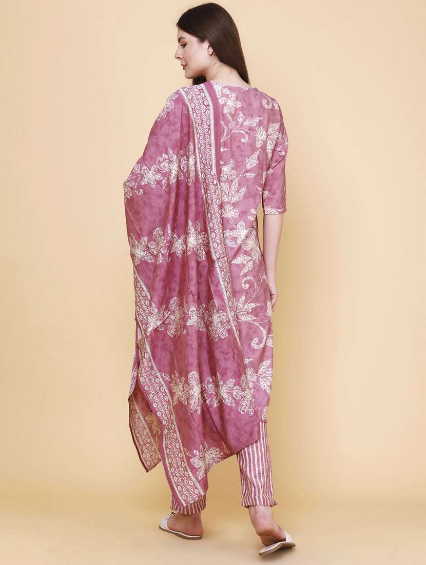 women printed three quarter sleeves kurta pant set with dupatta - 22403869 -  Standard Image - 3