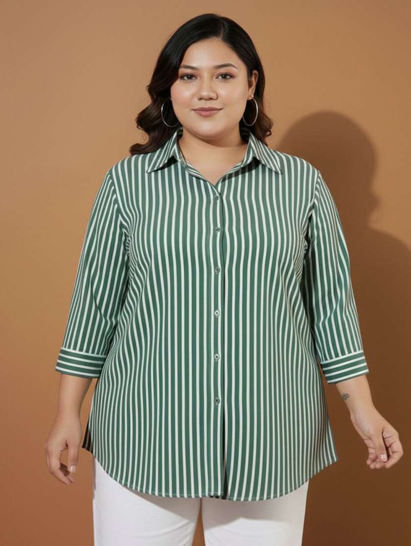 women striped three quarter sleeve regular fit shirt