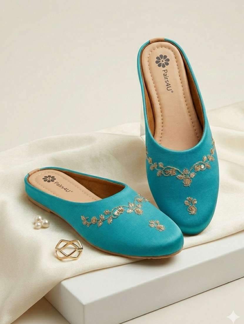 women embroidered slip on mule