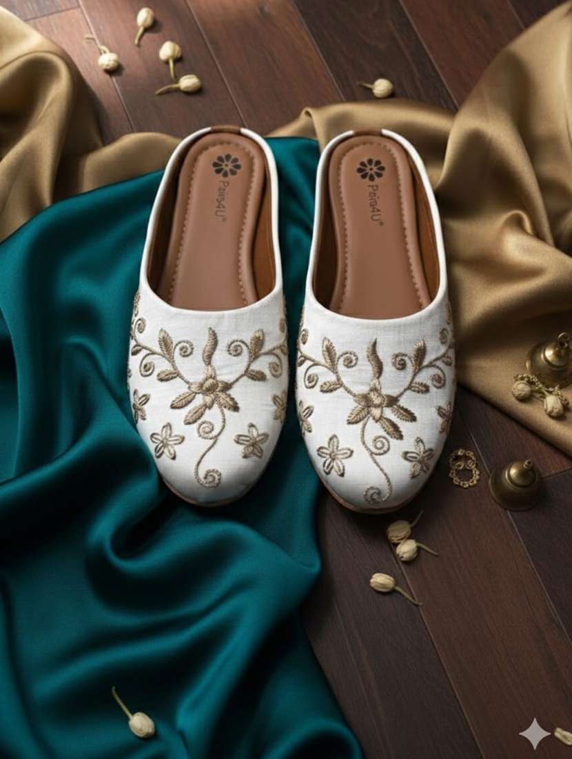 women embroidered slip on mule