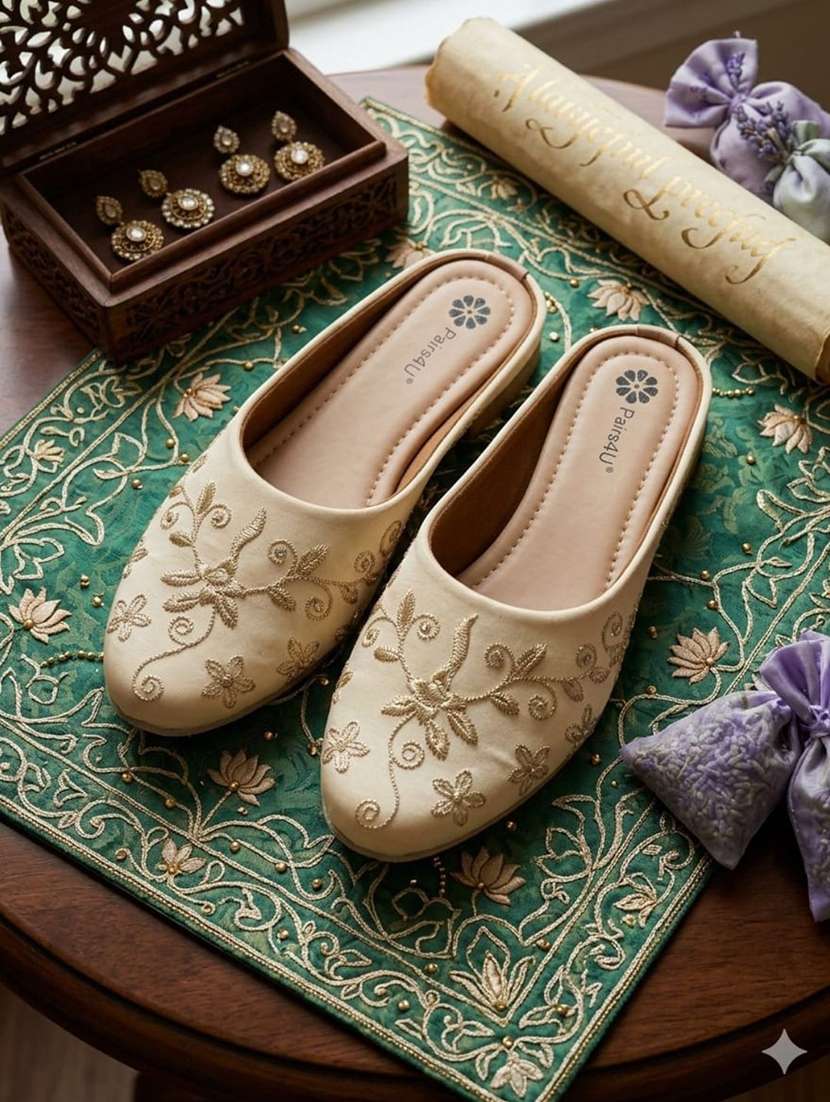 women embroidered slip on mule