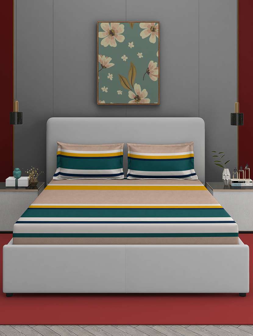 quirky home coral collection flat double bedsheet with 2 pillow cover