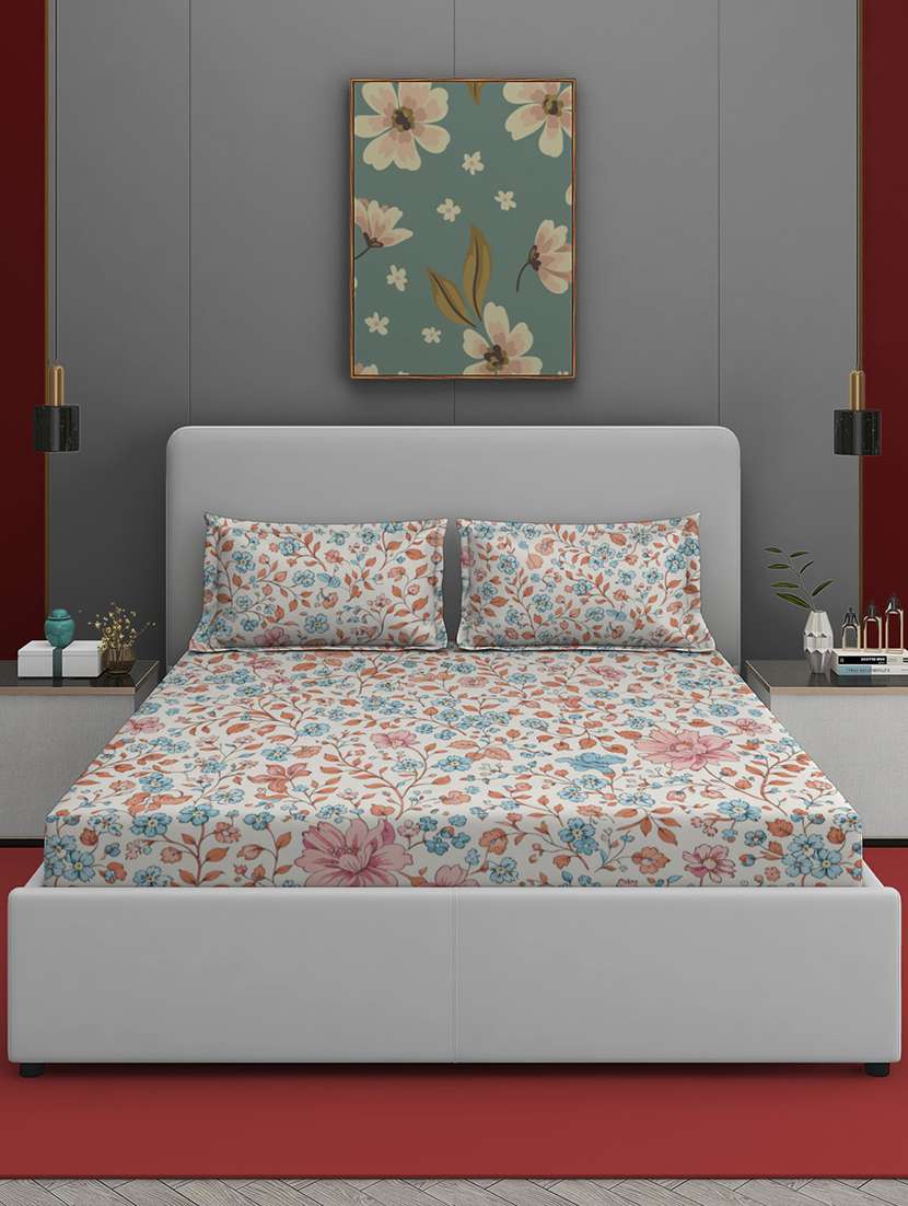 quirky home coral double bedsheet with 2 pillow cover
