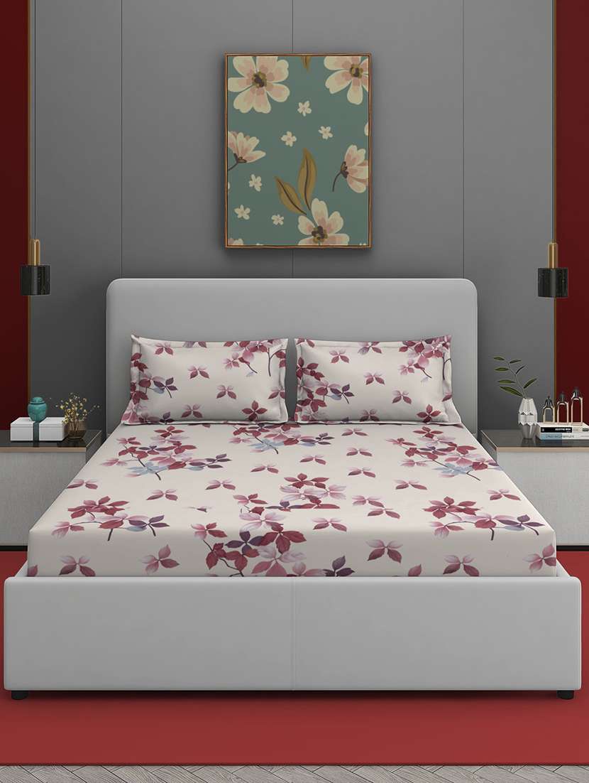 quirky home coral collection flat double bedsheet with 2 pillow cover 