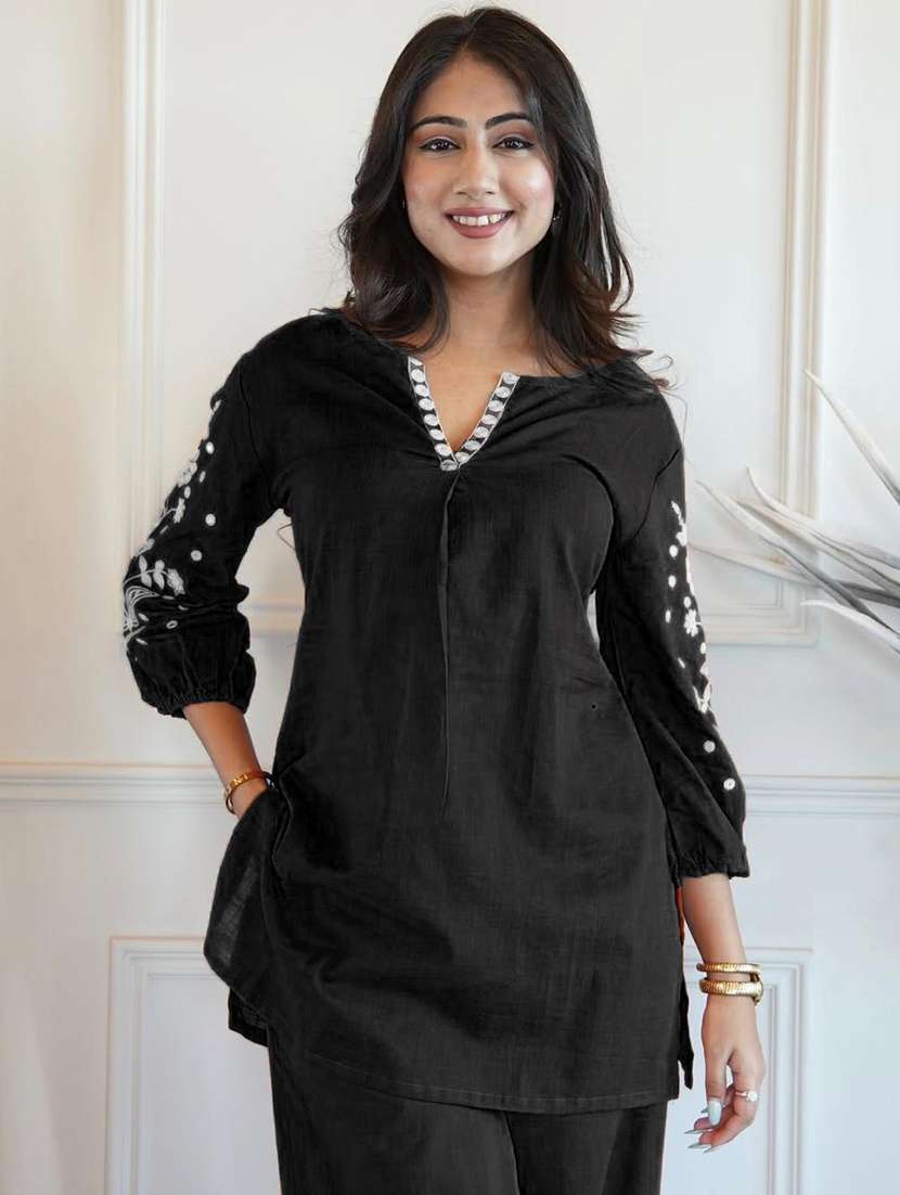 women solid with work three quarter sleeve ethnic co-ord set