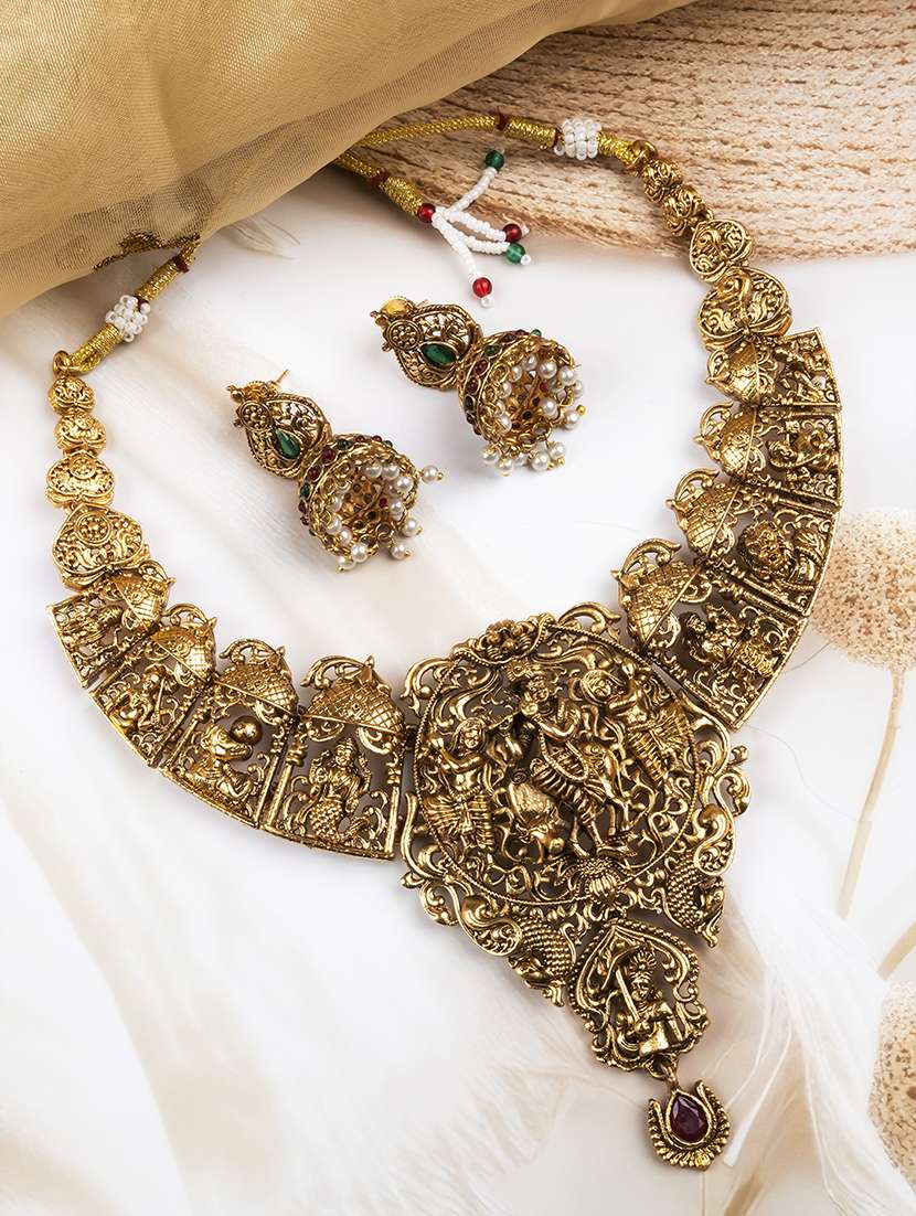women gold plated necklace and earring set