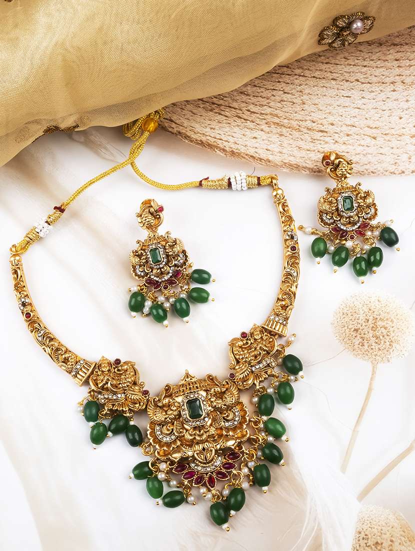 women gold plated necklace and earring set