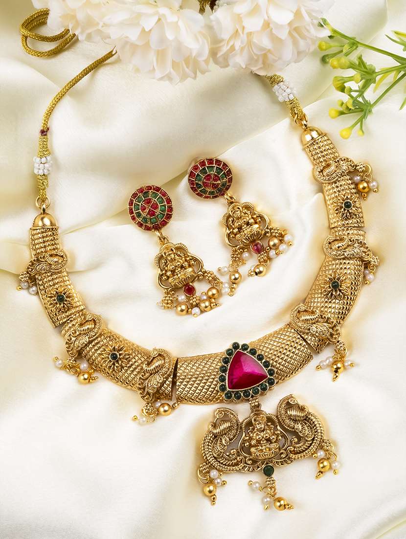women traditional temple red necklace set