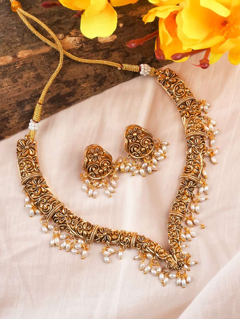 women antique finish temple necklace set