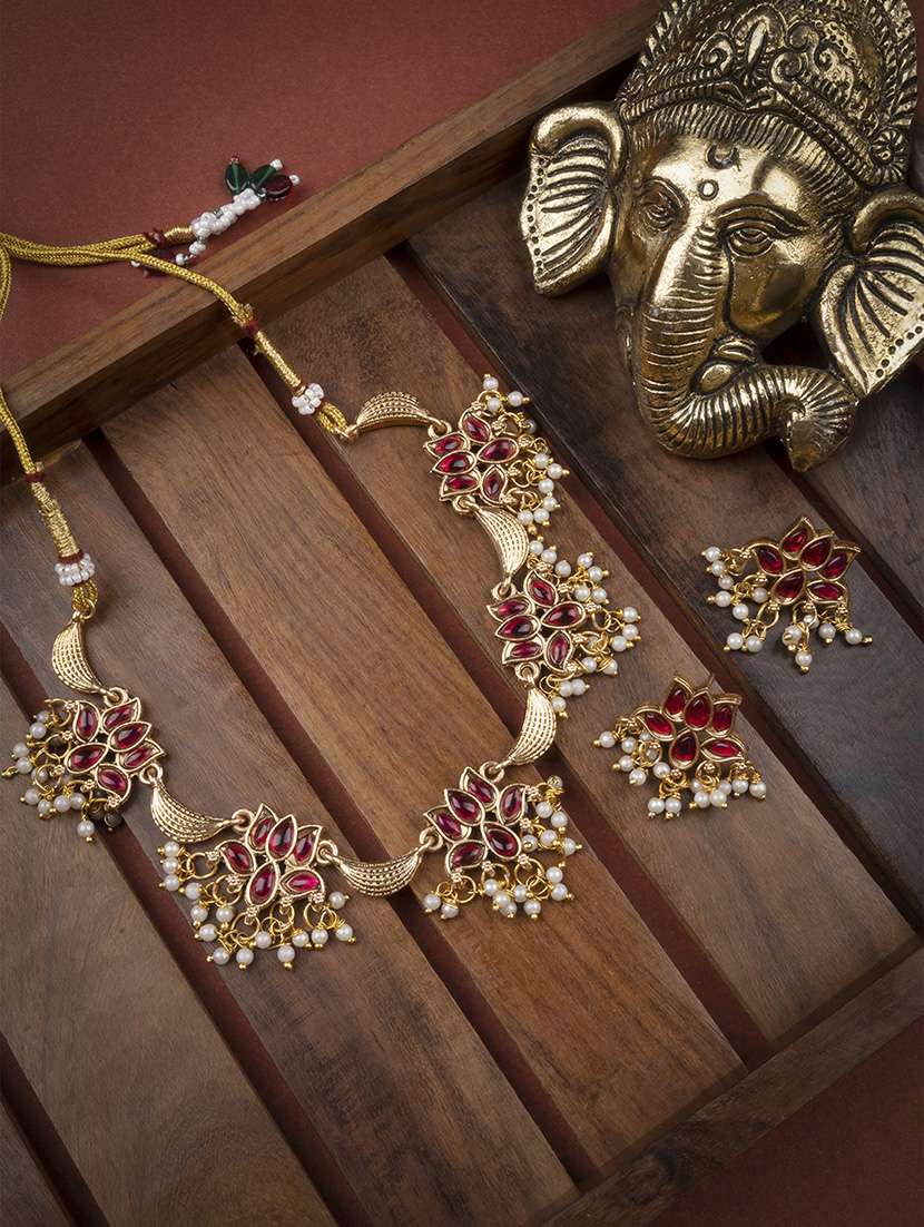 women red gold plated necklace and earring set
