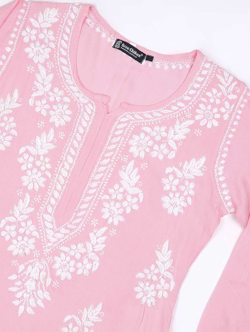 women chikankari long sleeve straight kurta - 22404115 -  Standard Image - 5