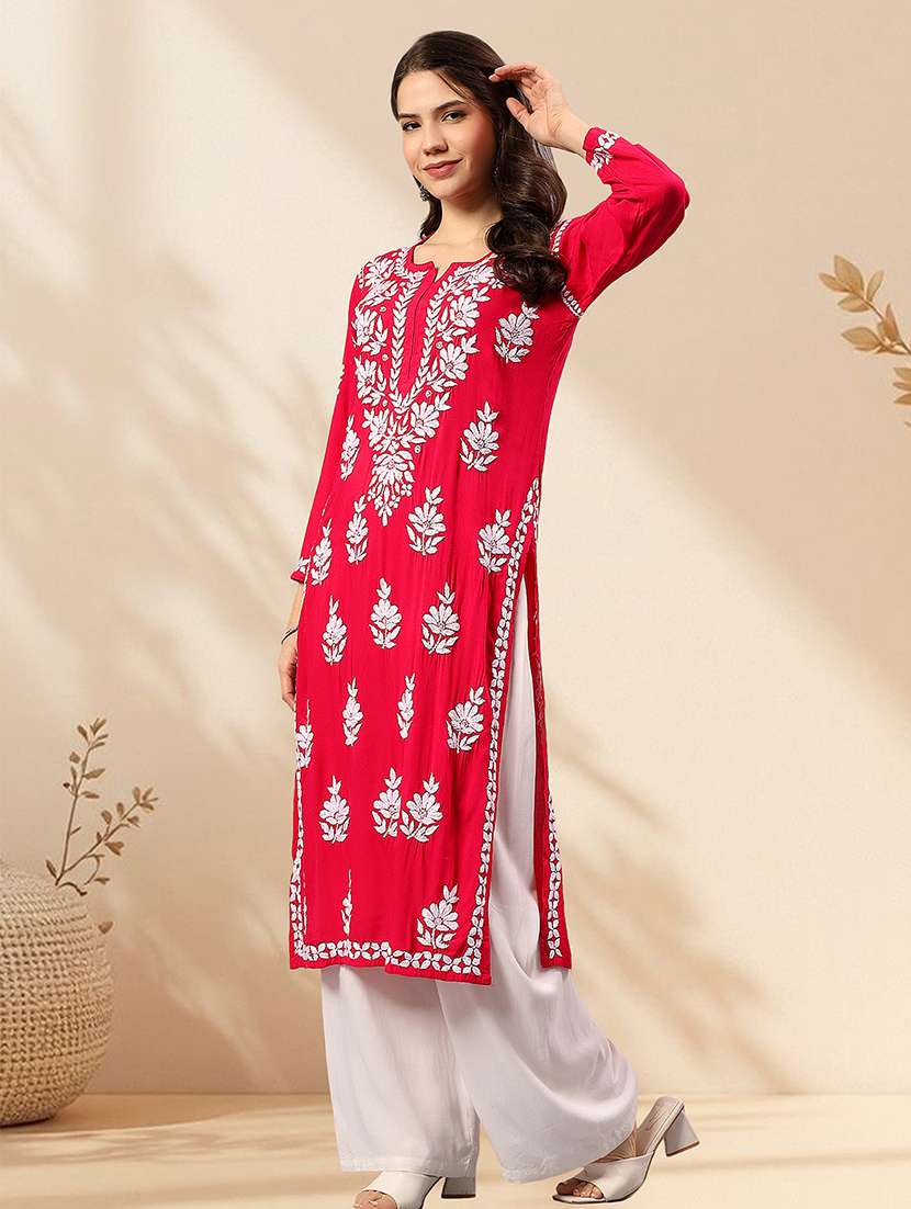 women chikankari long sleeve straight kurta - 22404116 -  Standard Image - 3