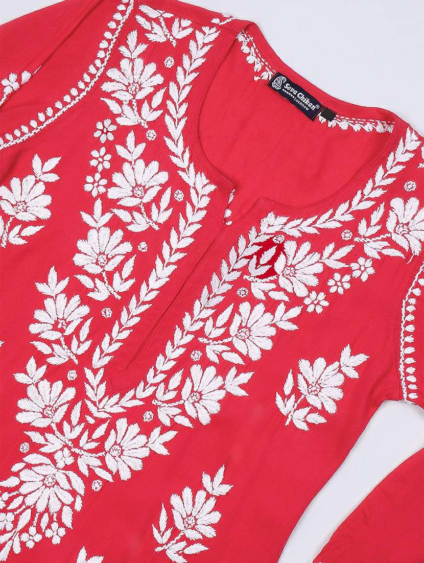 women chikankari long sleeve straight kurta - 22404116 -  Standard Image - 5