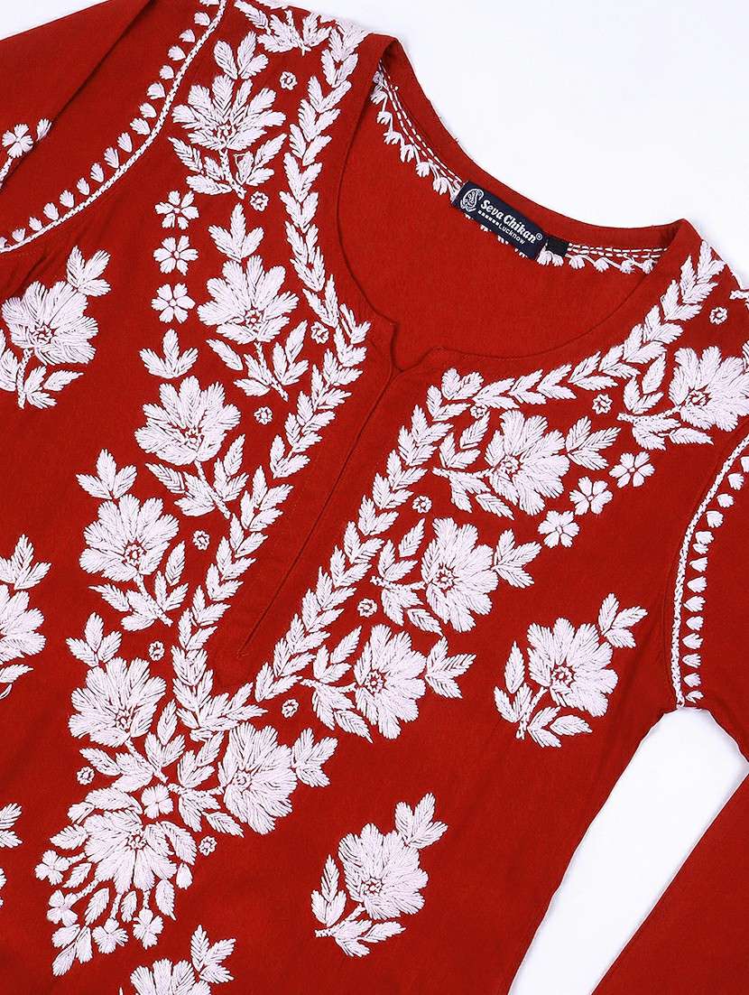 women chikankari long sleeve straight kurta - 22404117 -  Standard Image - 5