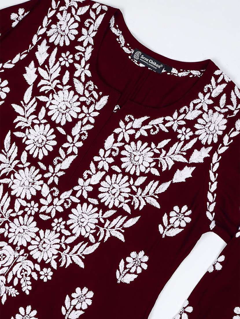 women chikankari long sleeve straight kurta - 22404119 -  Standard Image - 5