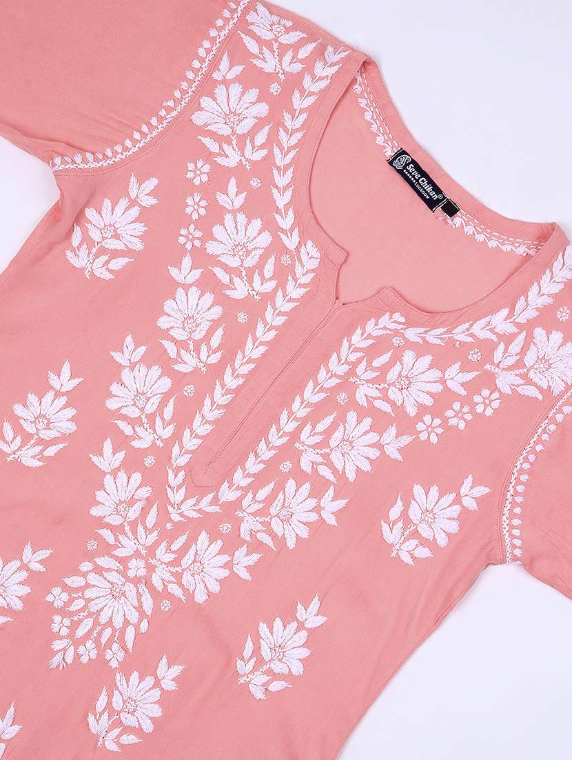 women chikankari long sleeve straight kurta - 22404120 -  Standard Image - 5