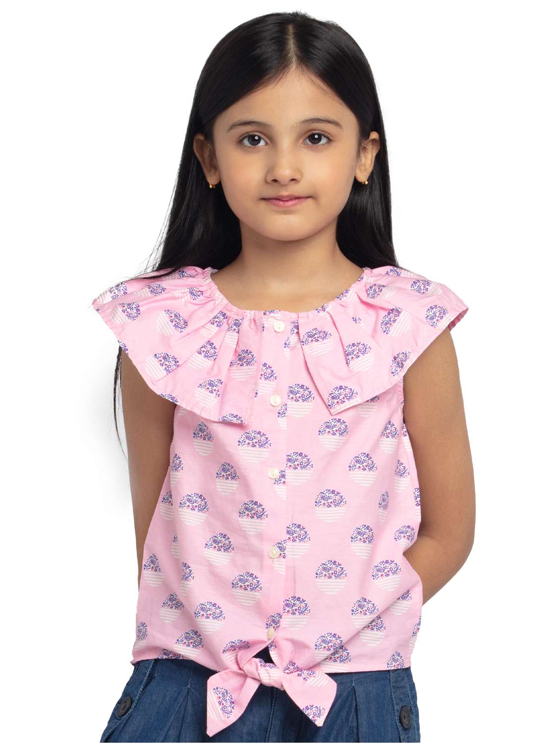girls printed pink cotton shirt