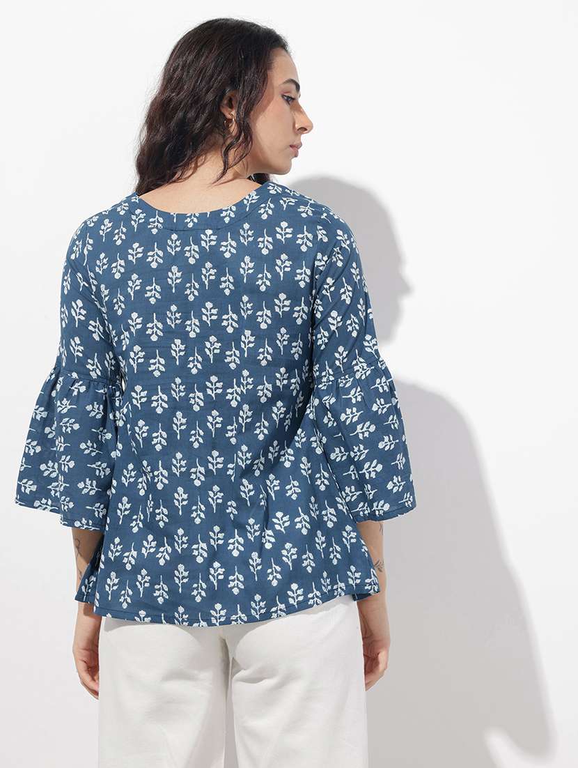 women printed bell sleeve flared top - 22404199 -  Standard Image - 3