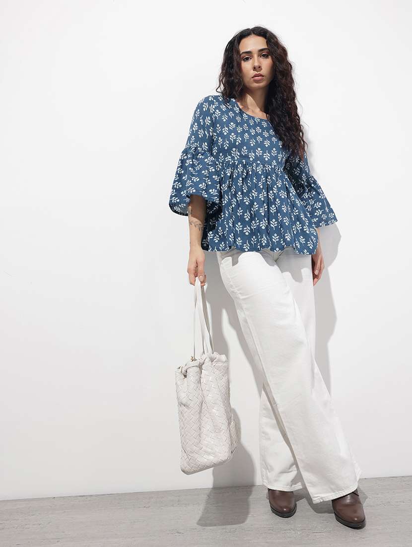 women printed bell sleeve flared top - 22404199 -  Standard Image - 5