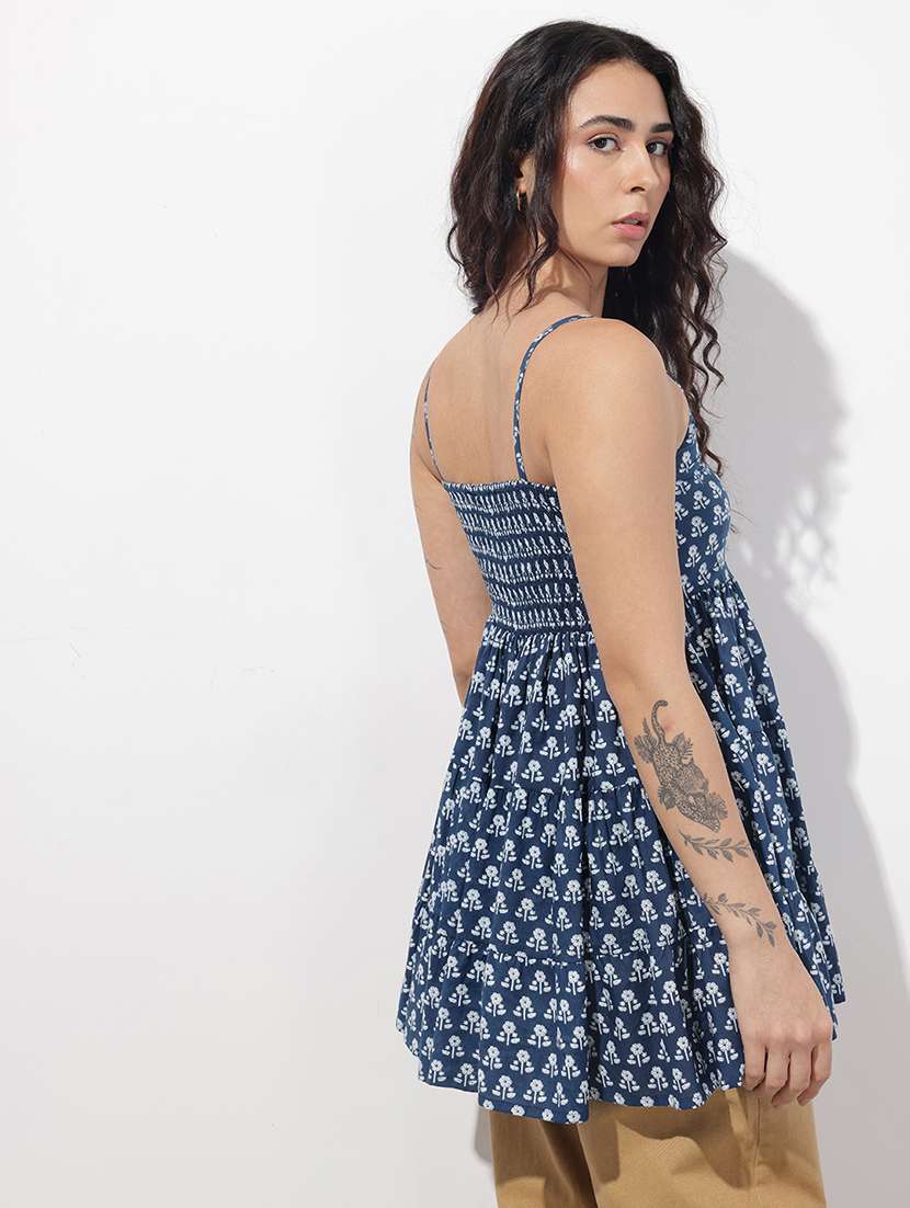 women printed shoulder strap flared kurti - 22404200 -  Standard Image - 3