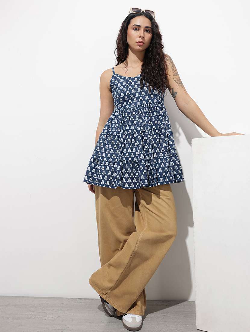 women printed shoulder strap flared kurti - 22404200 -  Standard Image - 5