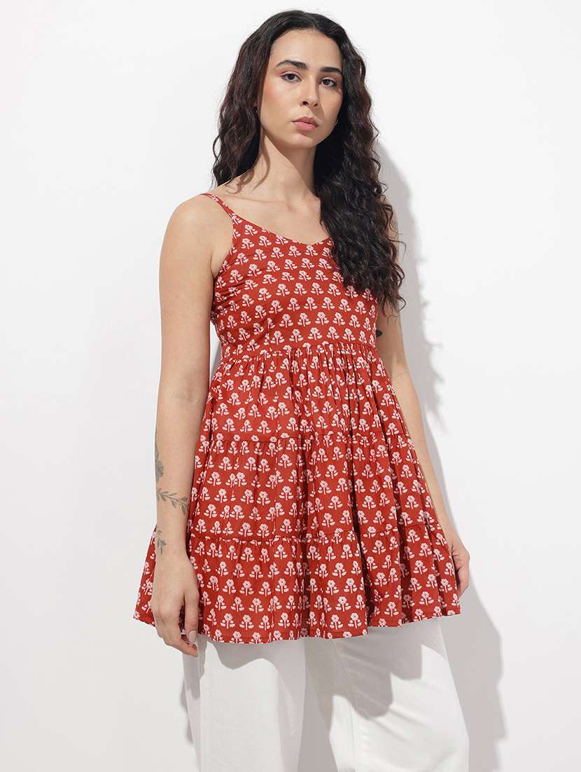 women printed shoulder strap flared kurti - 22404201 -  Standard Image - 3