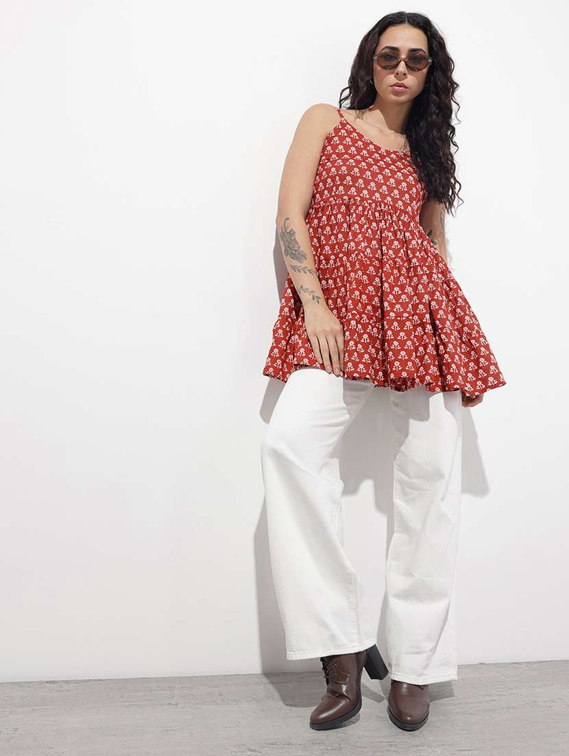 women printed shoulder strap flared kurti - 22404201 -  Standard Image - 5