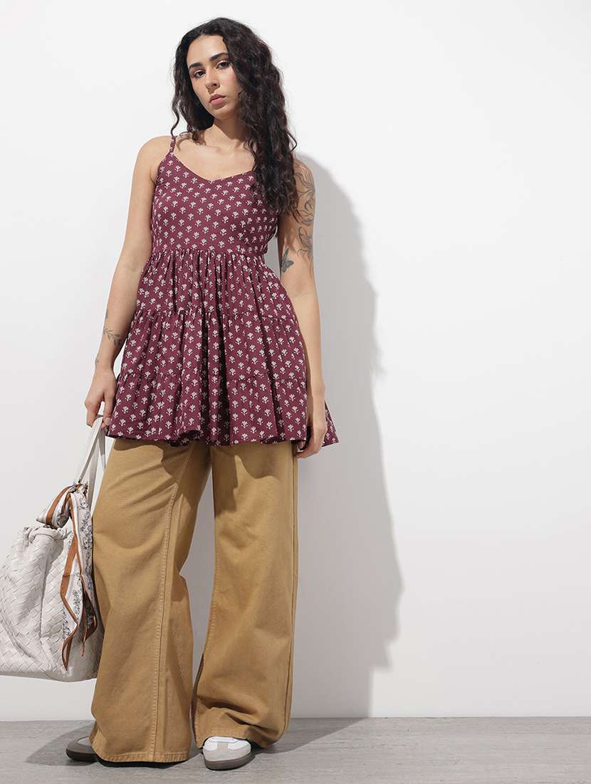 women printed shoulder strap flared kurti - 22404202 -  Standard Image - 5