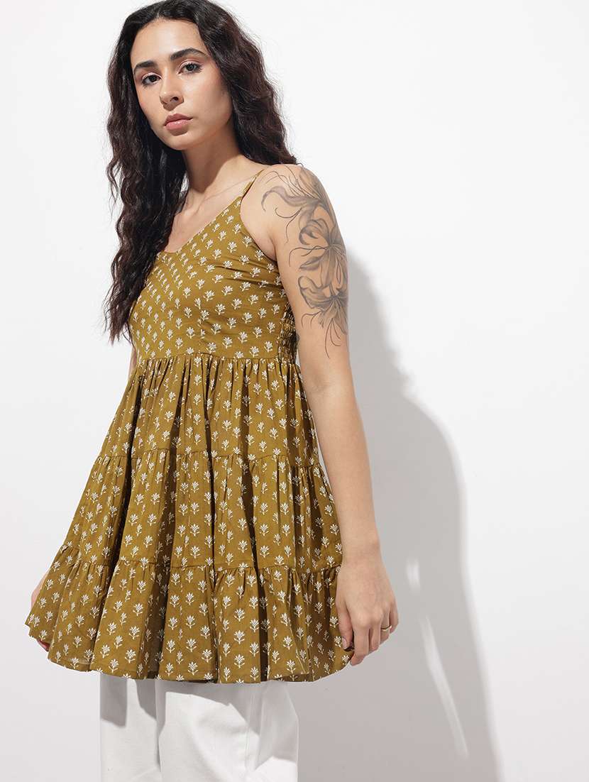 women printed shoulder strap flared kurti - 22404203 -  Standard Image - 3