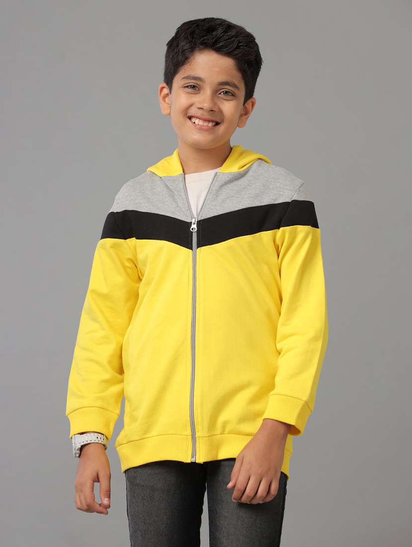 boys yellow cotton color block sweatshirt