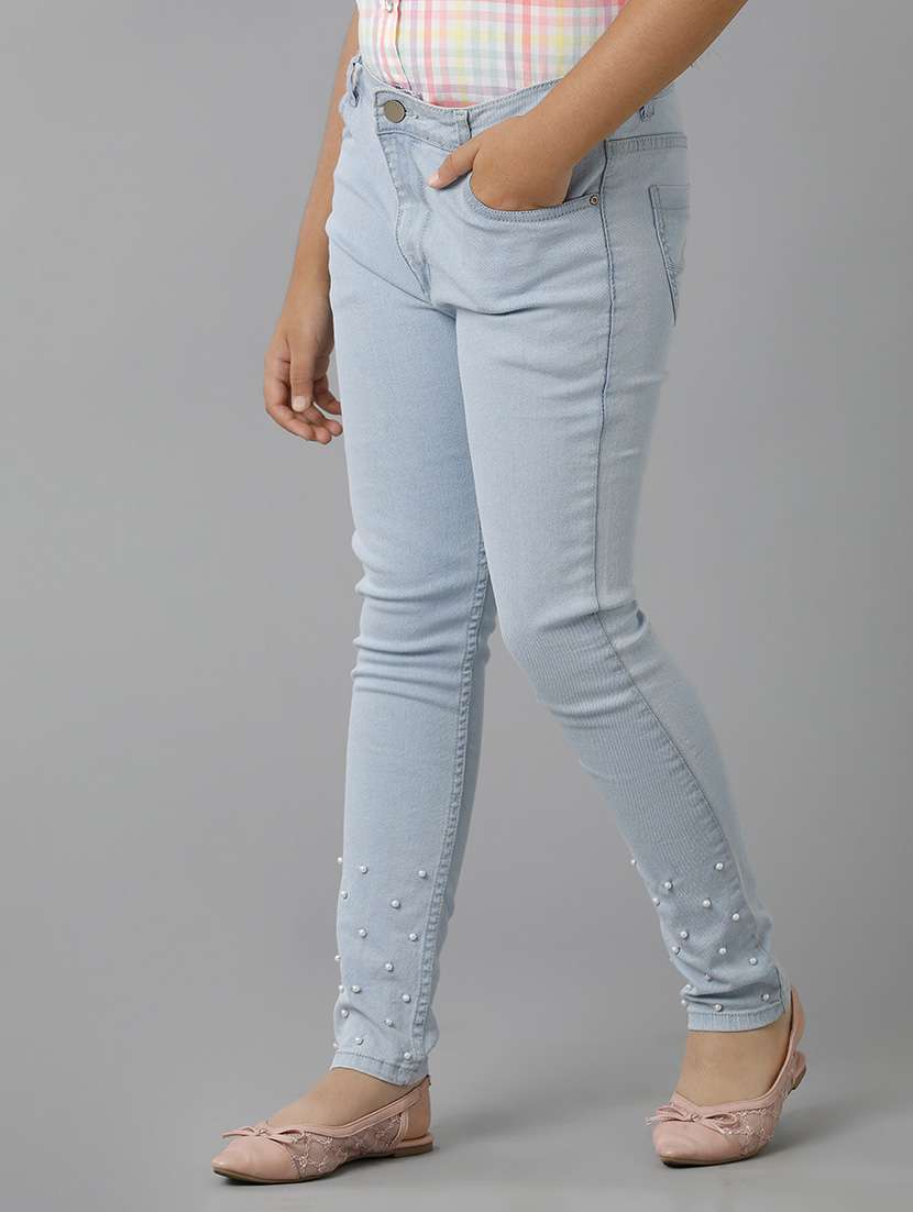 girls solid blue denim plain jean