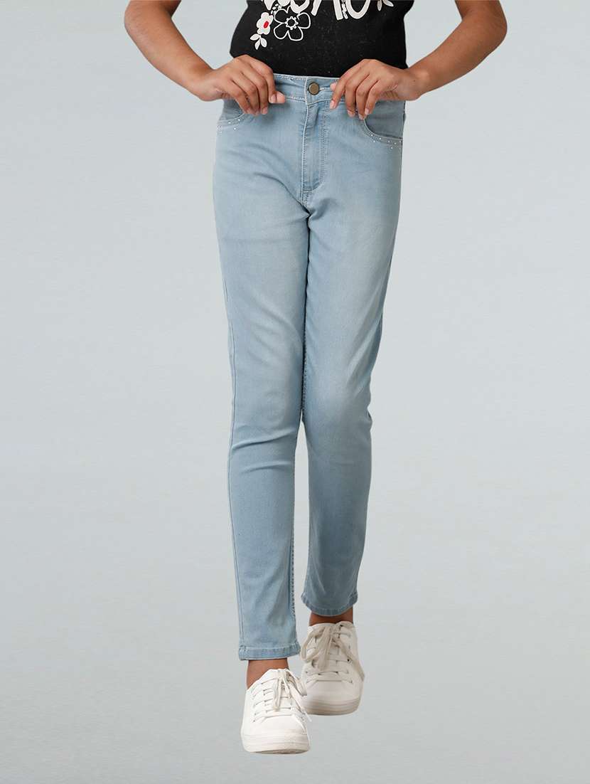girl  blue denim plain jean