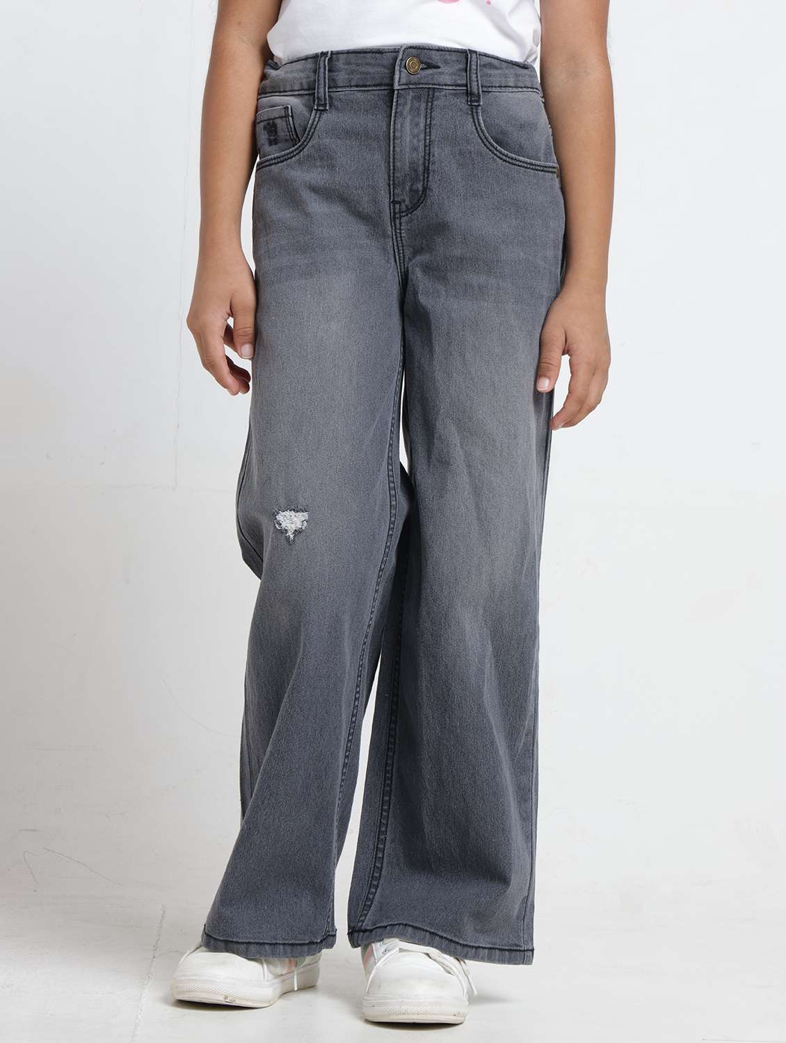 denim wide leg distress girls jeans