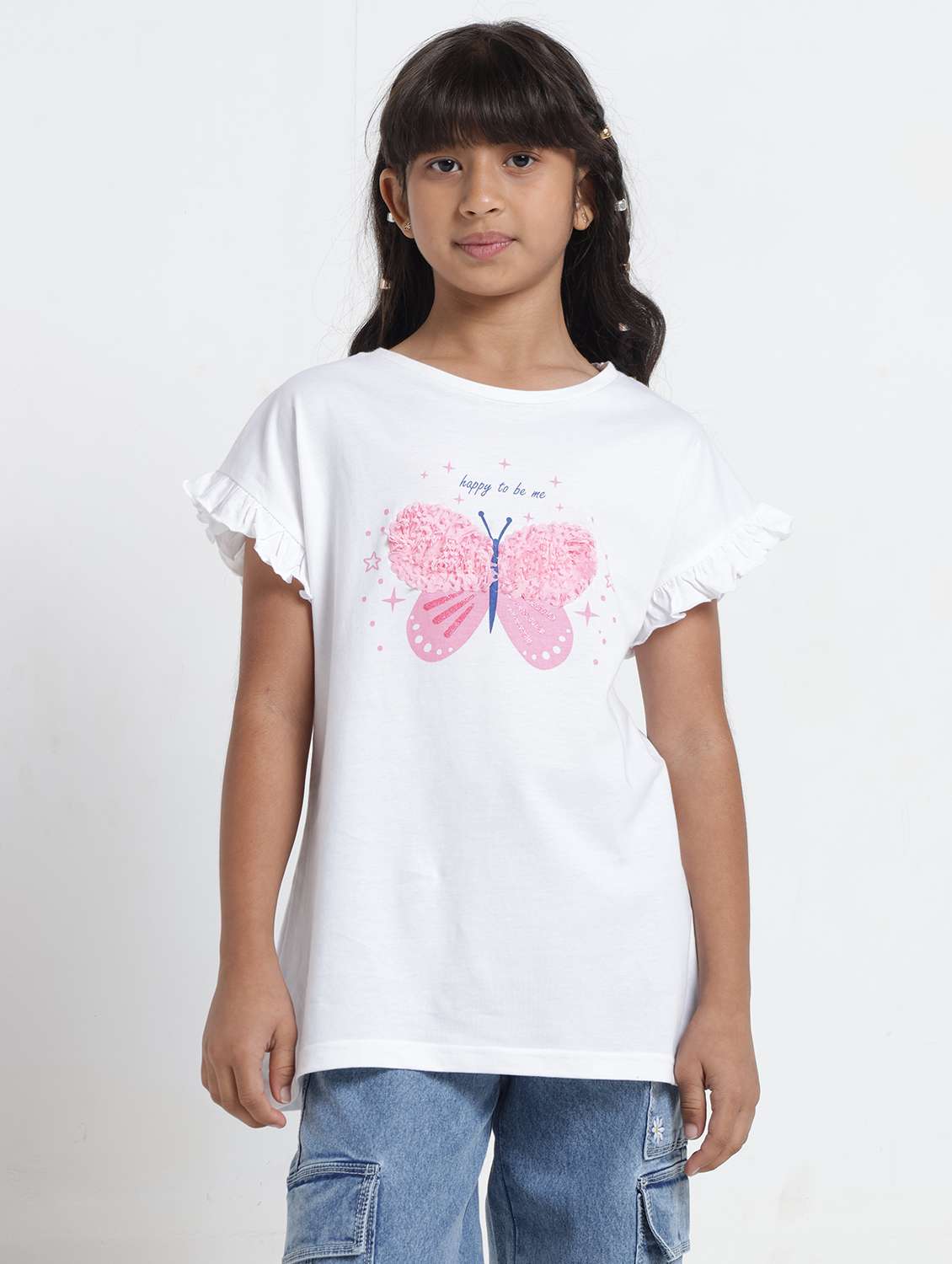 girls white cotton jersey ruffled tee