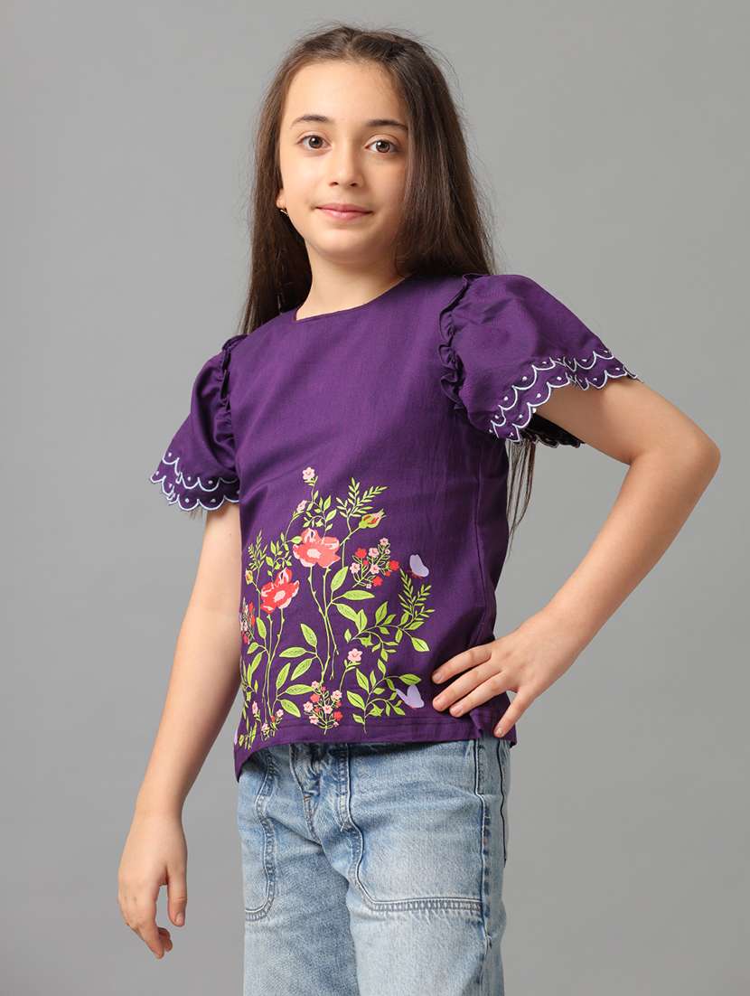 girls printed purple poplin tops top